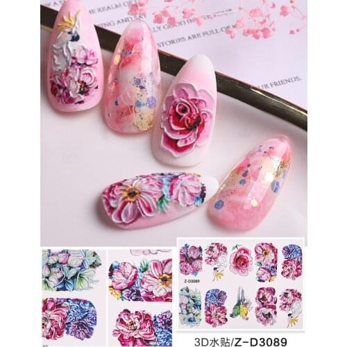 1Pc 70X50mm 5D Nail Art Sticker Water Stickers &3D Stickers For Nails Water Transfer (Flower New) 5D Nail Sticker Water