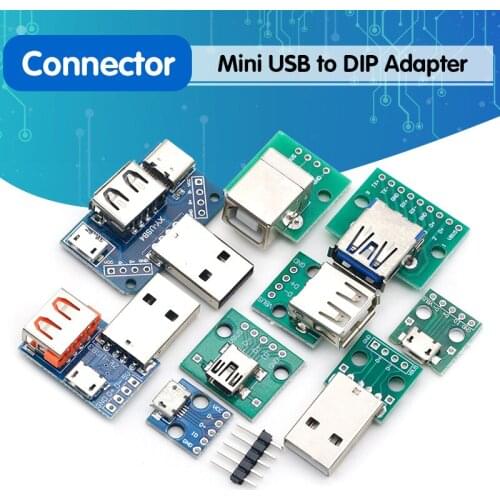 1PCS USB Male Connector / MINI MICRO USB to DIP Adapter female connector 2.54 Connector B Type-C USB2.0 3.0 Female PCB Converter