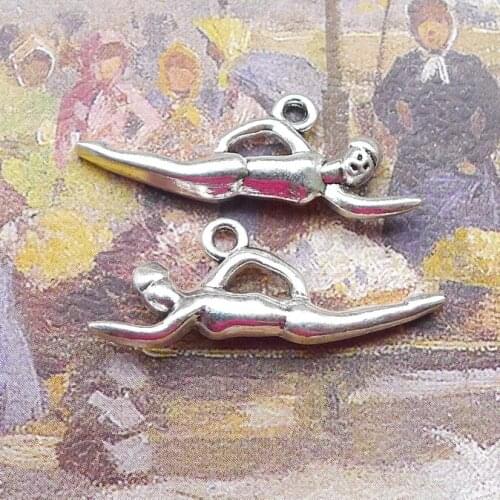 Newest 12Pcs 11*30mm Antique Silver Color Alloy Swimmer Charms Vintage Necklace Bracelet Pendant For DIY Jewelry Handcraft