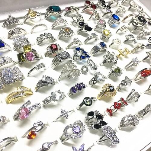 30pcs/Lot Womens Rings Rhinestone crystal Zircon Stone Fashion Jewelry Party Ring couple Gifts wedding bands Wholesale Lot
