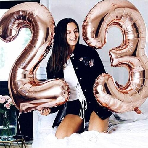 32/40 Inches Rose Gold Number Foil Balloons Large Digit Helium Balloons Wedding Decorations Birthday Party Supplies Baby Shower