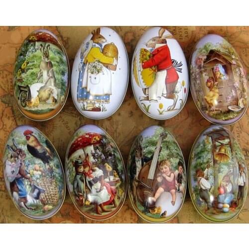 4 Pcs Festival Supply The New Easter Egg Shaped Candy Tin Packaging Box Creative Wedding Birthday Childrens Day Rabbit Pattern