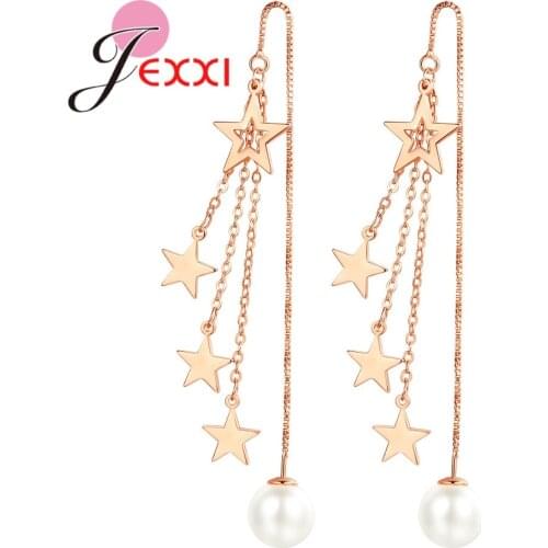 5 Design Stars Dangler 925 Silver Fine Jewelry Long Tassel Ladies Female Simple Metal Ear Brincos High End Thread/Hook Earrings
