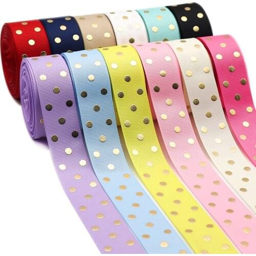 5 Yards 1" 25MM Grosgrain Ribbon Gold Polka Dots Printed Ribbon For Hair Bows DIY Crafts Handmade Accessories Y2021042301
