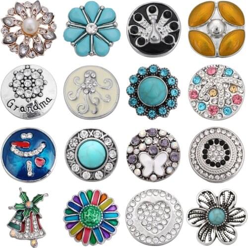 5pcs/lot New Snap Jewelry Mixed Rhinestone Flower Heart 18mm Metal Snap Buttons Fit Snap Bracelet Bangle Ginger Charms