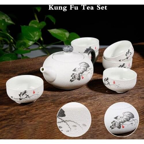 7pcs Snow Glaze Tea Set Multi Style Kungfu Tea Set Ceramic Tea Set Office Gift