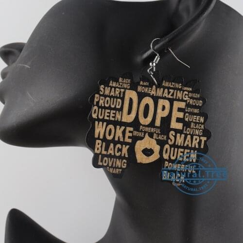 Free shipping!2021 Hot Sale Black Woman Black Queen Dreadlocks Wooden Earrings