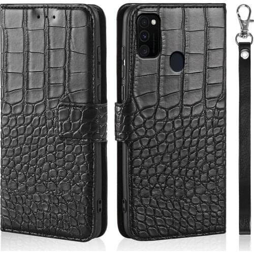 Phone Case For Samsung Galaxy M30s M 30s SM-M307 Case Wallet Crocodile Texture Leather Book Design Phone Coque Capa With Strap