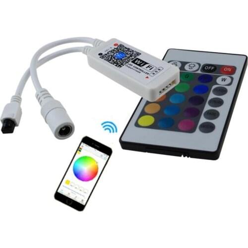 DC9-12V 16million colors Wifi LED RGB / RGBW Controler smartphone using + IR 24 Key Remote Controller for RGB / RGBW LED Strip