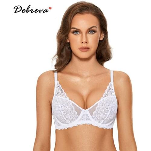 DOBREVA Womens Minimizer Unlined Underwire Bra Lace Mesh Sexy Bralette Plus Size