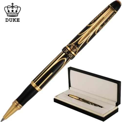 Duke Pioneer Advanced Metal Rollerball Pen Chromed Beautiful Golden-Black Lines Fine Point 0.5mm with Gift Box for Collection