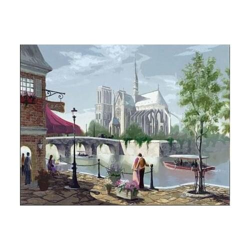 Spring Evening in Paris city Digital Diy oil painting by numbers wall decor on canvas oil paint coloring by number drawing