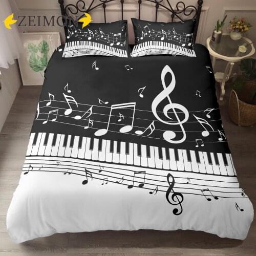ZEIMON 3D Printing Bedding Set Music Note Treble Clef Staff Black & White 2/3 Pieces Duvet Cover Sets Microfiber Bed Clothes