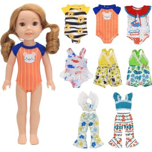 One-piece Cartoon Swimsuit Doll Clothes Fit 14.5 Inch Welliewishers Doll & American 38-40cm Our Generation Gilr Doll Accessories