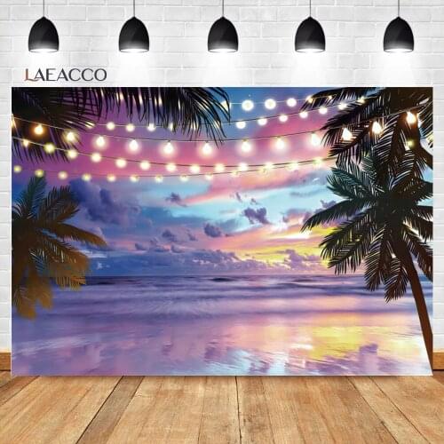 Laeacco Summer Evening Seaside Party Photography Palms Tree Chandelier Backdrop Baby Poster Portrait Customized Photo Background