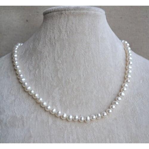 New Small Pearl Necklace 6-7mm White Color Round Freshwater Pearl Necklace Flower Girl Fashion Jewelry Birthday Party Women Gift