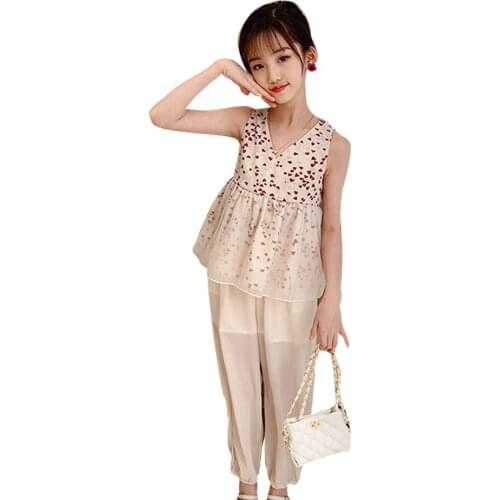 Clothes For Girls Heart Vest + Pants Tracksuits For Girls Summer Kids Clothes Girls Casual Style Tracksuit Kids