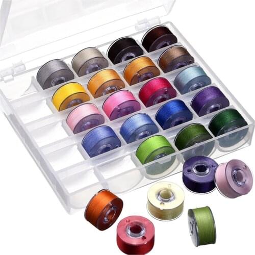 Bobbin Case Organizer with 25 Clear Sewing Machine Bobbins and Assorted Colors Sewing Thread for Brother/ Babylock/ Janome/ Kenm