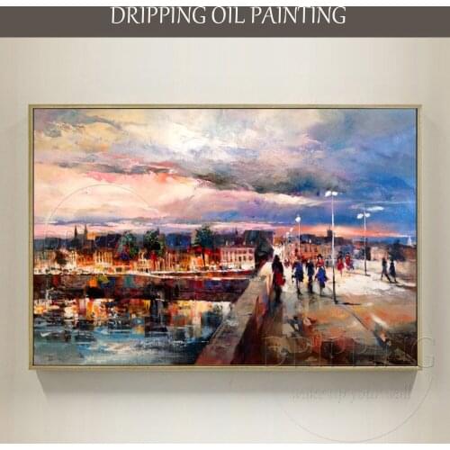 Excellent Artist Hand Painted View of the Bridge on Maastricht Oil Painting on Canvas Impressionist American Landscape Painting
