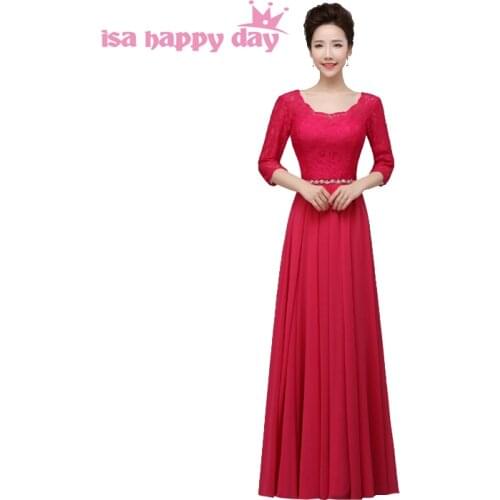 Real sample the lace sleeve chiffon beaded dress women long fuchsia of evening formal party gown 2020 new modest dresses H2910