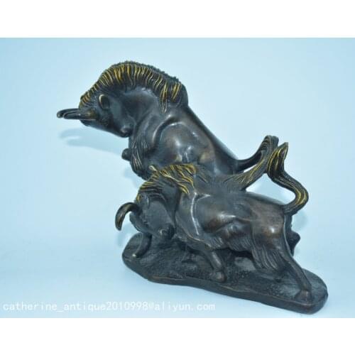 Rare Qing Dynasty copper cow Statue/ Sculpture,Double cows,free shipping