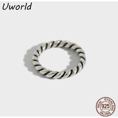 Retro 925 sterling silver ring Made old Antique circle twist Vintage female Finger ring Unique Jewelry