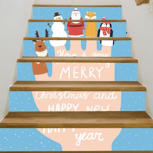 Xmas Deer 3D Stair Stickers DIY Self-adhesive Home Decor Floors Decals Murals Living Room Santa Claus PVC Wallpaper 6pcs/13pcs