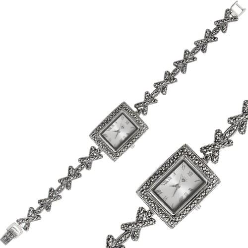 Silver 925 Sterling Marcasite Sleeve Clock