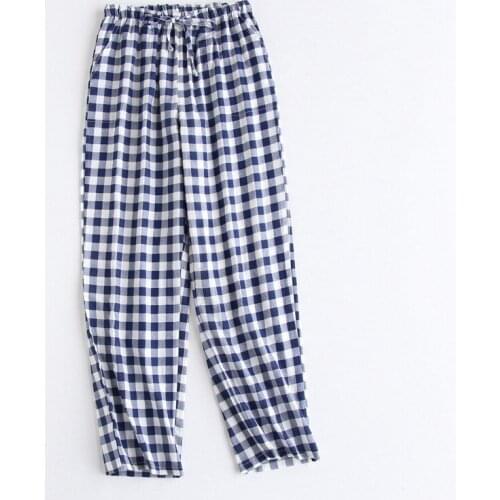 2021 Spring Autumn Men 100% cotton sleep bottoms Male loosen nighty trousers sleepwear pyjama Lovers Casual Plaid pajama pants
