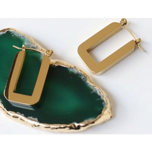 Chunky thick rectangle geometry gold hoop earrings for women stainless steel square hoop earring punk vintage fashion elegant