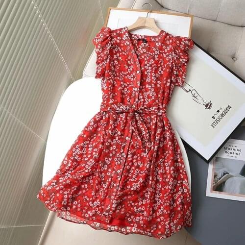 Dave&Di Vintage Bohemian Summer Vestidos England Style Fashion Elegant Floral Print Cascading Party Mini Dress Women Tops