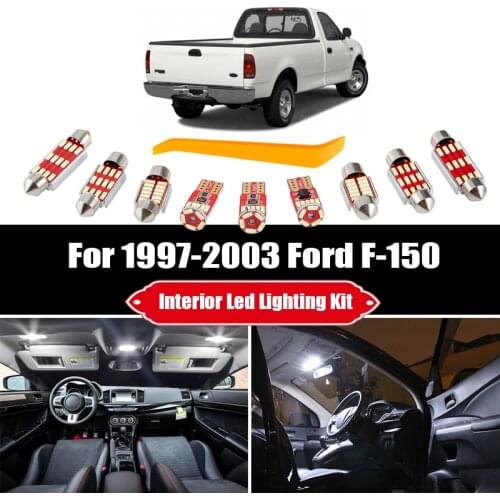 10 Bulbs White Interior For 1997-2000 2001 2002 2003 Ford F-150 F150 LED Car Map Dome Light Kit Courtesy Step License Lamp