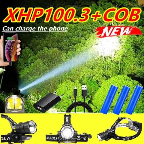 1000000LM XHP100.3 Powerful Lantern Headlamp XHP90.3 LED USB Flashlight XHP70 Headlight Rechargeable18650 Zoom Head Torch Light