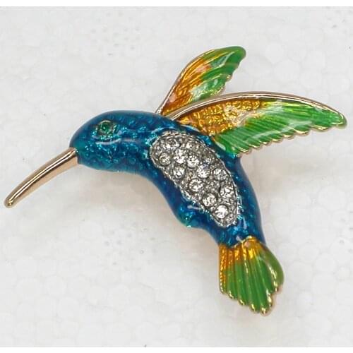 12pcs/lot Wholesale Fashion Hummingbird Brooch Crystal Rhinestone Enamel Bird Pin brooches C102114