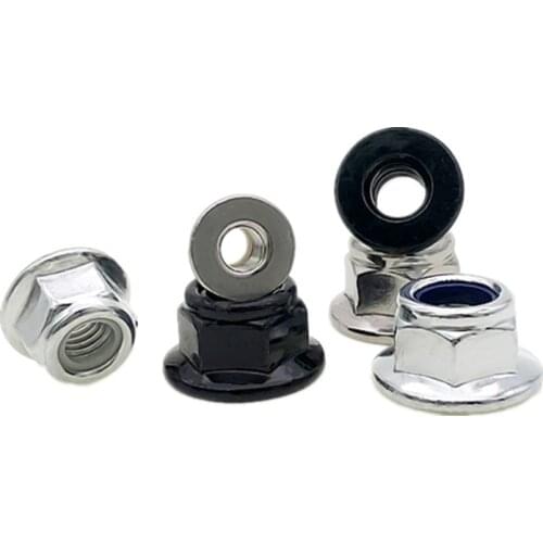 2/10X M3 M4 M5 M6 M8 M10 M12 Black Carbon 304 A2-70 Stainless Steel Hex Flange Nylon Insert Lock Nut Self-locking Nylock Locknut
