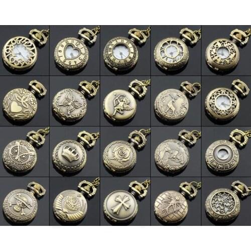 20 style Bronze antique quartz woman and girl gift necklaces pocket watches 20pcs