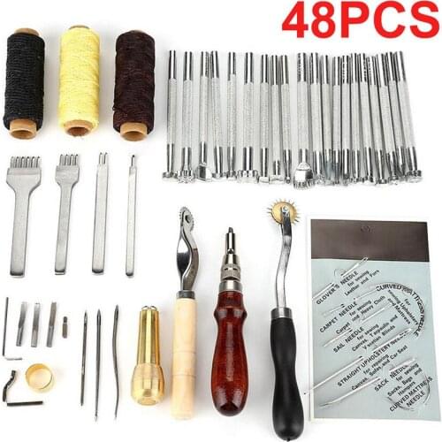 48 Pcs/Set Portable DIY Leather Hand Stitching Tool Kit Hand Sewn Leather Craft Tools Manual Leathercraft Repair Tools Supplies