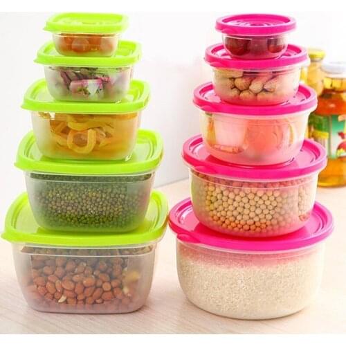 5 Pieces Sets plastic Lunch Box Portable Bowl Food Container Lunchbox Eco-Friendly Food Storage Box Kitchen Seal Box