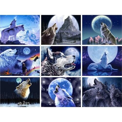 5D DIY Diamond Painting Wolf Handicraft Full Square Drill Diamond Embroidery Animal Mosaic Moon Home Decor