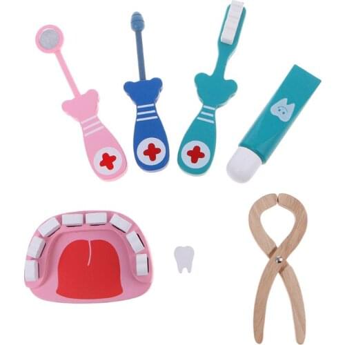 6Pcs Baby Toys Doctor Set Play Wooden Dental Tools Simulation Medicine Box 77HD