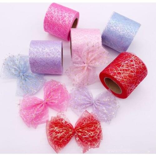 6cm* 25Yards magic color line Korean version mesh with bow handmade DIY children hair clips material hair accessories