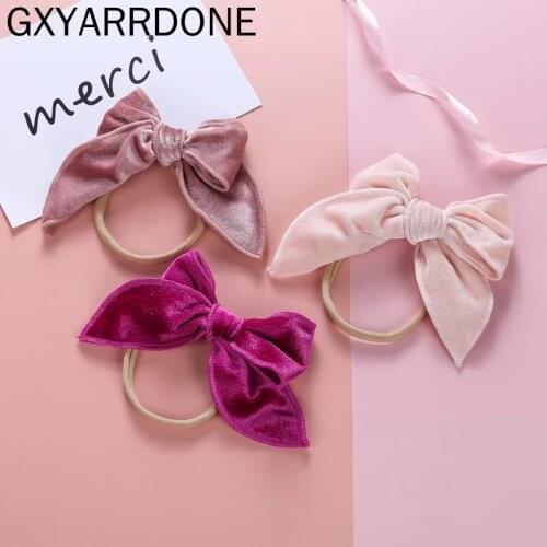 2021 New Velvet Bows Nylon Headband Girls Kids Swallowtail Bowknot Headwraps Hair Accessories Baby Hair Bow Elastic Hairbands
