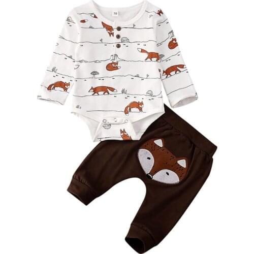 Free shipping Newborn Baby Boys Girls clothes Geometry Pants animal print long sleeve round neck Bodysuit 2pc kids Autumn Outfit