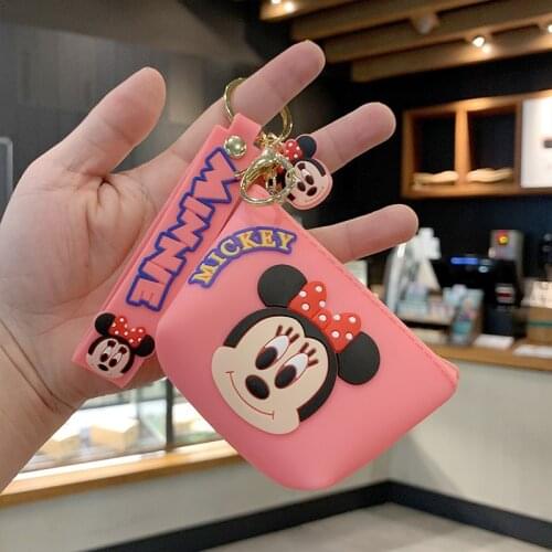 Disney Mickey Minnie Stitch Keychains Cartoon Change Purse Silicone Key Chain Fou Exquisite Childrens Small Gift