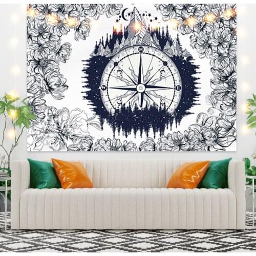 Clock with Flowers Scenery Tapestry Vintage Exotic Summer Plant Nature Frame for Bedroom Photography Wall Decor