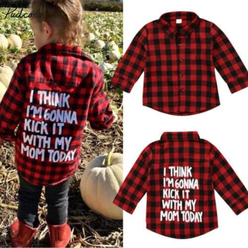Kids Baby Boys Girls Printed Plaid Long Sleeve Tops Shirt T-shirt Casual Clothes