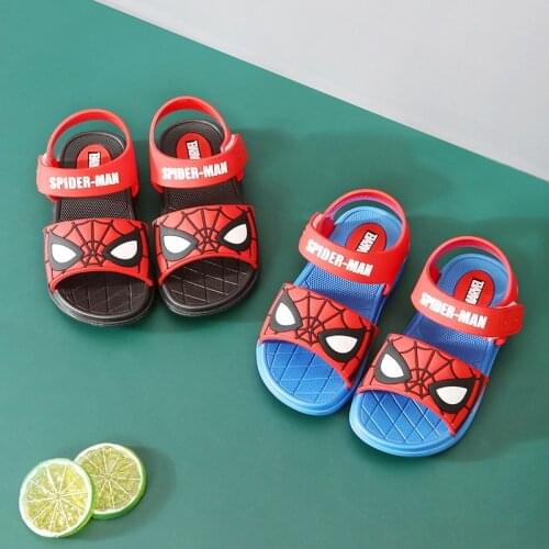Disney Childrens Sandals Summer Spider-Man Beach shoes Casual Kids Soft sandals Non-Slip Baby Flats shoes For 2~8 Years Old