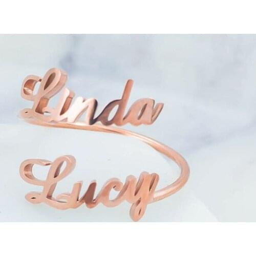 Stainless Steel Two Name Rings Personalized Custom Double Name Ring Custom Rings For Couple Birthday Present Rings Jewelry