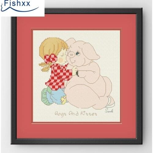 European Style Hanging Pastoral Style Cartoon Characters Fishxx Cross Stitch Kit H232 Girl and Dear Little Pig