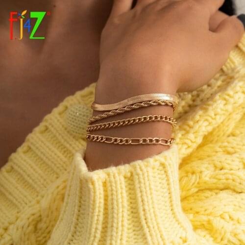 F.J4Z 2021 Trend Bacelets for Women Fashion Punk 4 Different Chains Set Bracelets Lady Summer Bangle Party Jewelry